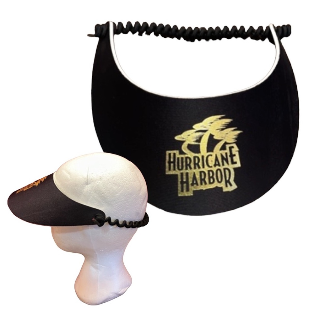 Vintage Hurricane Harbor Visor Hat Spiral Cord Strap Amusement Park Foam Hat